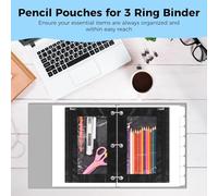Machify 3-Hole Pencil Cases with Zippers, Clear Windows, 10 Pcs Black Pencil Bags for Office, School, Tear-Proof Oxford Cloth Pencil Pouches for 3 Ring Binder