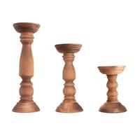 Machify 3 Pcs Candle Holders Set For Table Decor, Rustic Farmhouse Style Wood Pillar, Roman Column Candlestick Holders, Handmade, Compatible With Candles & Aromatherapy