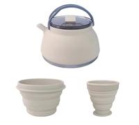 Machify 3 Pcs Khaki Silicone Cook Set, Kettle 1.5L, Includes Cup and Bowl, Portable Camping Cookware, Outdoor Meal Prep