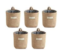 Machify 5 Pcs Storage Bags For Wall Hanging, Jute Cotton With Blue Stripes, Double Layer, Foldable Basket For Bedroom, Dorm Bedside