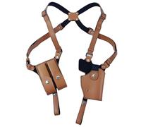 Machify Adjustable Leather Shoulder Holster For Concealed Carry, Includes Double Magazine Pouch For 92 1911, Brown