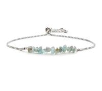 Machify Amazonite Chip Bar Bracelet, Natural Gemstone Bracelet with Adjustable Stainless Steel Chain, Healing Crystal Jewelry, Blue Agate Chip Bracelet for Women Men, Silver Chain