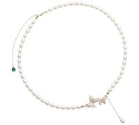 Machify Butterfly Pendant Necklace, Women's Gold-Plated Copper with Imitation Pearls, 15.75 + 1.18 in Adjustable, Elegant Creative Design, Gift Box Included