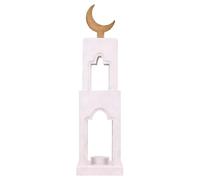Machify Crescent Moon Tower, White Wooden Mosque Candle Holder, Ramadan Home Display, 12.6 In / 32 Cm Lightweight Tabletop Ornament For Living Room Decor