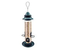 Machify Dark Green Hanging Wild Birdfeeder, 12.9 x 5.1 in, Squirrel-Proof Automatic Design, Easy Refilling, Multiple Ports, Long-Lasting Plastic Bird Feeder