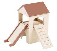 Machify Dual Slide Guinea Pig Hideaway, Two-Tier Wooden Small Pet House With Loft And Adjustable Ramp, Easy-Clean Hamster Shelter With Soft Accessories