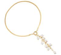 Machify European & American Gold Tone Baroque Imitation Pearl Tassel Pendant Necklace, Flat Snake Bone Choker, 15.7+2.7 In
