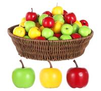 Machify Faux Realistic Fruits, Fruit Photo Props, Plastic Simulation Lifelike Apples For Fall Harvest Home Decor, 120 Pieces Artificial Mini Apples, One Piece Woven Basket, Three Colors Fake Apples