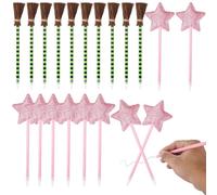 Machify Glitter Star Pens and Witch Broom Pens, Black Ink, 20 Pcs, Halloween Favors Gift Set