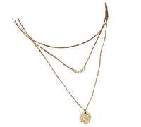 Machify Gold Simple Twist Circle Pendant Necklace, Triple-Layered for Women, Cuban Link Chain, Stacked Necklaces with Textured Round Pendant and Bead Detail, 3 Sizes