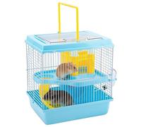 Machify Hamster Cage For Dwarf Hamsters, Blue 10.6 X 8.1 X 11.4 In 2-Story Portable With Slide, Castle, Water Bottle, Food Bowl, Top Handle, Easy Clean