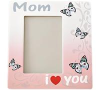 Machify I Love Mom Photo Frame, 8.3 X 7.3 in Ceramic Frame with Butterflies, & White Porcelain, Easy to Use Tabletop Decoration, Gift for Her