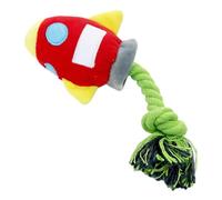 Machify Interactive Puppy Chew Toy, Plush Dog Toy, 8.3 In Rocket Shape, Squeaker And Rope Tug For Small To Medium Dogs, Playtime