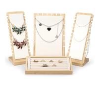Machify Jewelry Display Stand For Necklace And Ring, 4 Pcs Wood Holder Set, Inclined Design Table Display, Bracelets Pendant Chains Organizer, Shop Or Table