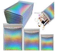 Machify Metallic Bubble Mailers 100 Pcs, Holographic Self Seal Shipping Bags for Small Business, Assorted Sizes: 9.8 x 7.9, 5.9 x 7.9, 5.1 x 5.9 in