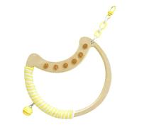 Machify Moon Shaped Parrot Perch with Bell and Cork Toys, Bird Swing for Small and Medium Birds, Chewing Toy with Cotton Rope, Natural Wood Cage Accessory, 6.7 x 11.8 in, 17 x 30 cm
