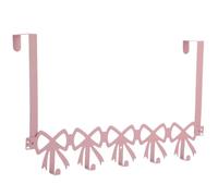Machify Over the Door Hooks Hanger, Pink Bow Wall Mount Towel Rack with 5 Hooks, Metal Door Organizer for Towels, Hats, Clothes, Decorative Farmhouse Coquette Style Hook for Bedroom Bathroom