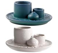 Machify & Palo Santo Dishes, 2 Ceramic Incense Burners, Handcrafted, White/Blue, Nordic Decor, Elegant Leaf Pattern