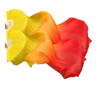 Machify Real Silk Belly Dance Fan Veil, 70.9 In, Yellow-Orange-Red, Large Folding Performance Fans, For Square/Yangge Dance