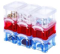 Machify Set Of 9 Mini Storage Bins With Lids, Clear Plastic Stackable Organizers, 3.4 X 2.6 X 2.0 Inches For Small Accessories
