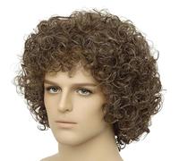 Machify Short Curly Brown Wig For Men, Natural Texture, High-Temperature Fiber, Medium Length, Adjustable Straps, Wear Comfortably To Parties, Daily Costumes