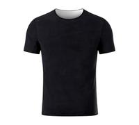 Machify Short Sleeve Slimming Top, Men'S Compression Shirt, Size L, Waist Trainer, Black & Silver Workout Shirt