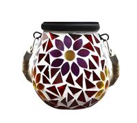Machify Stained Glass Mosaic Solar Lights, Outdoor Waterproof Hanging Lantern, Tabletop Lights with Oval Flower Pattern, No Wiring, Auto On/Off, 4.33 X 4.33 in, for Patio, Garden