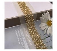 Machine Embroidery Lace Barcode Double Diamond Pearl Lace Hand Nailed Beaded Border Garment Accessories 5 Yards (Champagne Gold)