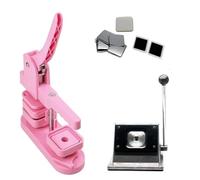 Machine For Badges Badge Maker machine ABS + metal Square Fridge Magnet Machine 50x50 Full Set Machine And Cutter And 100 Sets Of Materials(Pink Set)