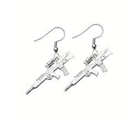 Machine Gun Earrings Gun Assault Rifle Earring Pair Weapon Military Gift Gaming Game Army Fun Jewellery Accessory Cool Silver Metal Scope Dangle Drop