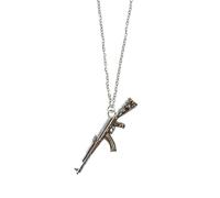 Machine Gun Necklace Replica AK47 Kalashnikov Assault Rifle Chain COD Gift Army Men Military Gaming Silver Jewellery Accessory Keepsake Men's