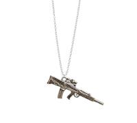 Machine Gun Necklace Silver Gun Assault Rifle Chain Weapon Military Gift Gaming Game Army Fun Jewellery Accessory Cool Silver Metal Scope Boy's Men's