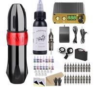 Machine Kit Rotary Pen Machine Power Supply 20Pcs Cartridges Fake Skin Grip Tape-red