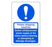 Machine Switch Off Disconnect Power Supply At The Mains Before - safety sign - High tack self-adhesive sticker (150mm x 100mm) Viewing Distance within 3m.