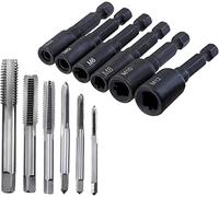 Machine Tap Socket Adapter 1/4 Hex Shank Square Driver Tapping Chuck HSS Screw Tap Threading Tool M4/M5/M6/M8/M10/M12/M14/M16 Multifunctional Sleeve Sockets(12pcs)