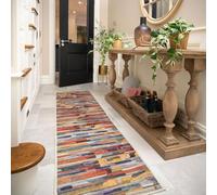 Machine Wash Multicoloured Cotton Large Runner Rug Vibrant Abstract Brush Stroke Design Tough Flexible High Traffic Kitchen Bedroom Living Area Rug 80cm x 300cm (2ft 7" x 9ft 10")