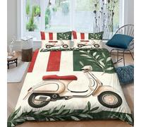 Machine Washable 3D Microfiber Italian scooter vintage Comforter Cover Breathable Bedding Sets with Pillowcases retro Italian Duvet Cover All Season Easy Care Soft for Home Decoration King（220x240cm）