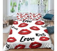 Machine Washable 3D Microfiber Lipstick kisses Duvet Cover All Season Soft Bedding Set with Pillow Shams Romantic design style Quilt Cover Set Easy Care, Washable for Home Decor Super king（260x220cm）