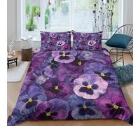 Machine Washable 3D Microfiber Purple pansies Duvet Cover All Season Soft Bedding Set with Pillow Shams botanical garden floral Quilt Cover Set Easy Care, Washable for Home Decor Single（140x200cm）