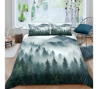 Machine Washable 3D Print Microfiber Forest misty scene Comforter Cover Breathable Bedding Sets with Pillowcases Nature Quilt Cover All Season Easy Care Soft for Teens Adults Double（200x200cm）