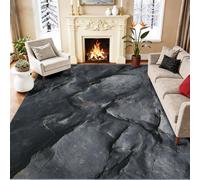 Machine Washable Abstract Rug 120 x 180 cm, Natural Rock Texture Pattern Area Rugs Low-pile, Ultra Soft Anti-Slip Carpet Black Mat for Bedroom Living Room Nursery