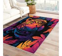 Machine Washable Animal Rugs for Living Room, Tiger Leaf Orange Blue Colorful Design Area Rug Bedroom Decor, Non Slip Low Pile Soft Floor Carpet, 120 x 170 cm
