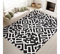 Machine Washable Anti-Slip Illustration Geometric Art Rug 160 x 230 cm, Thin Soft Low-Pile Line Black and White Decorative Minimalist for Kids Playroom Pet Friendly Dining Room Home Decor