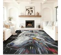 Machine Washable Area Rug 120 x 180 cm, Entryway Rug Graffiti Abstract Painting Wolf Lightweight Soft Non-Slip Indoor Floor Low Pile Grey Carpet for Living Room Kitchen Bedroom Entrance