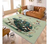 Machine Washable Area Rug 140x200 cm Cartoon Floral Hedgehog Pattern Short Pile Floor Carpet Rugs for Bedroom Area Rug for Kids Room Lounge Green for Kitchen, Entryway, Lounge & Bedside