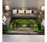 Machine Washable Area Rug 150x240cm Green Tree Tunnel Path Carpet Low-Pile Soft Flannel Rug Non-Slip Nature Floor Mat for Living Room Bedroom Decor Easy Care Aesthetic Home Decor
