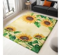 Machine Washable Area Rug - 160 x 230 cm for Living Room, Bedroom, Nursery, Entryway, Office, Aesthetic Soft Decorative Indoor Outdoor Rugs Retro Sunflower Pastoral Carpet Yellow