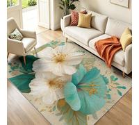 Machine Washable Area Rug 160 x 230 cm, Non-Slip Backing, Short Pile, Non-Shedding, Pet-Friendly - Flowers Countryside Rugs for Living Room Bedroom Kitchen Office Playroom