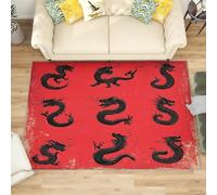 Machine Washable Area Rug 160x230 cm - Soft Non-Slip Chinese Dragon Print Carpet for Living Room, Bedroom, Kids Room, Playroom, Hallway Runner - Retro Red Durable Low Pile Floor Mat