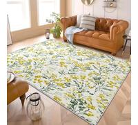 Machine Washable Area Rug 160x230 cm Watercolor Floral Pattern Short Pile Floor Carpet Rugs for Bedroom Area Rug for Kids Room Lounge Yellow for Kitchen, Entryway, Lounge & Bedside